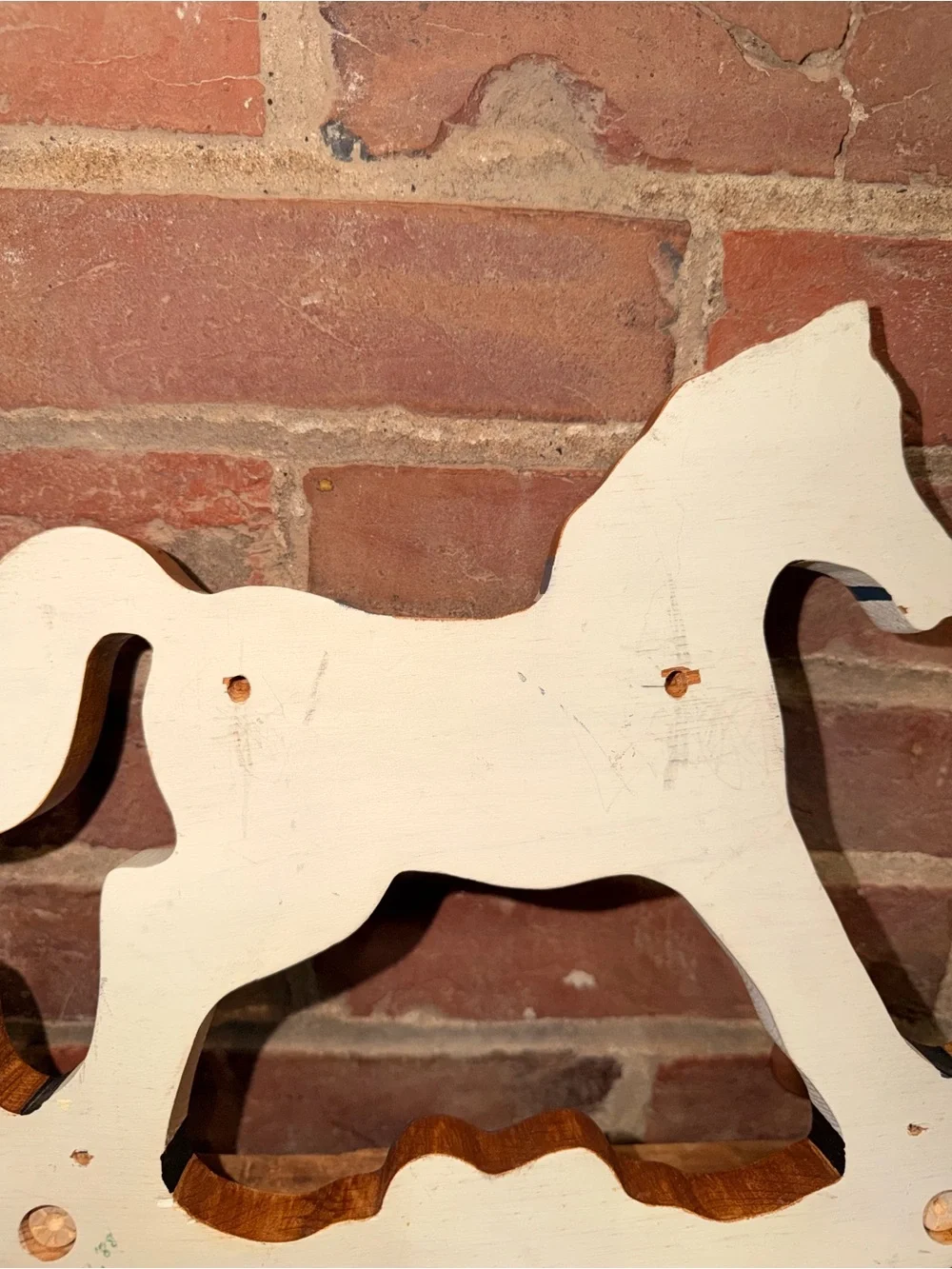 Hand-Painted Wooden Rocking Horse Wall Hook - Cream & Blue